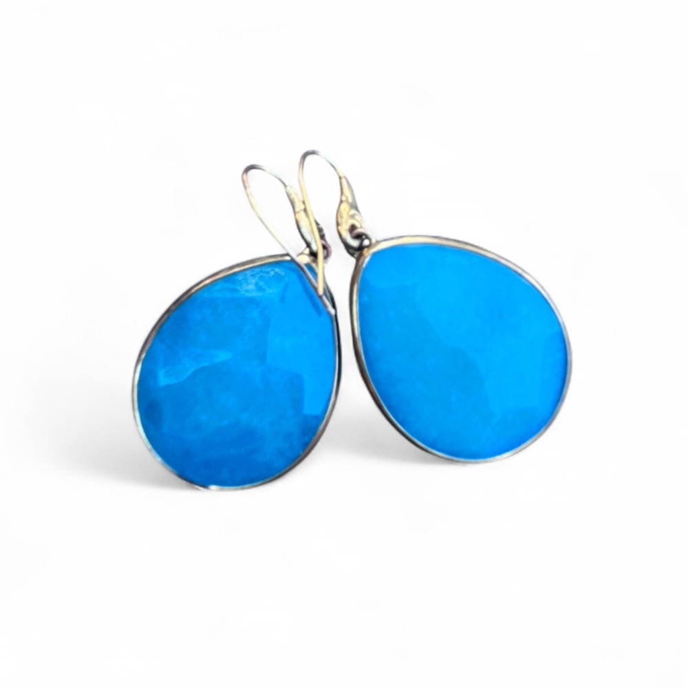 NEW Gold tone Blue Stone Teardrop Earrings - Picture 4 of 4